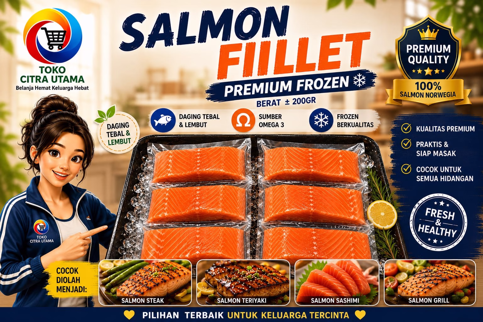 Fresh Salmon Fillet Frozen 200gr